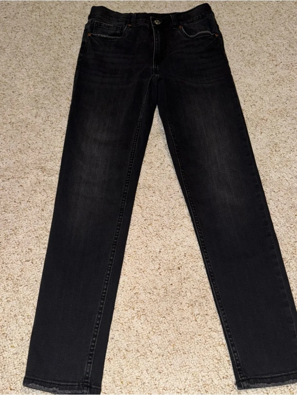 ZARA Girls Black Slim Straight Jeans Size 13-14 Dark‎ Wash Stretch Denim
